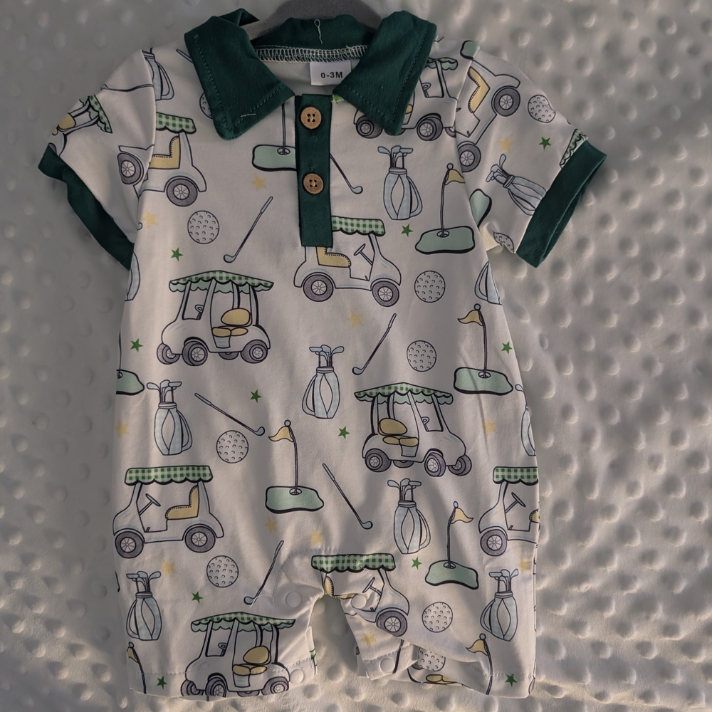 Golf-Themed Baby Romper with Green Accents